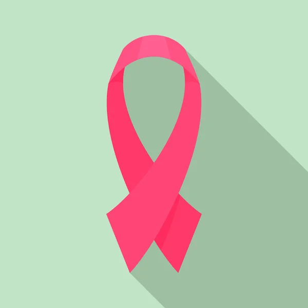 Значок розовой ленты рака груди, плоский стиль — стоковый вектор