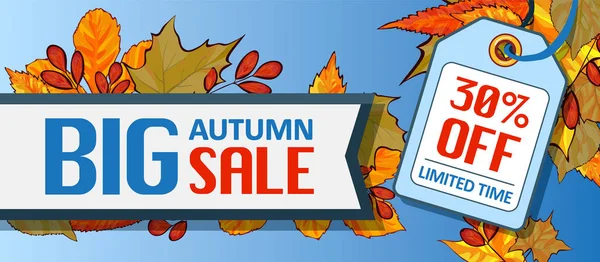 Banner de venta de otoño grande horizontal, estilo de dibujos animados — Vector de stock