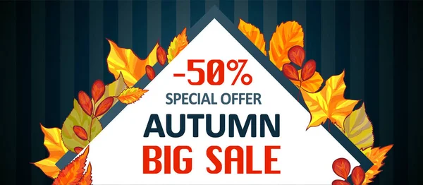 Otoño oferta especial venta banner horizontal, estilo de dibujos animados — Vector de stock