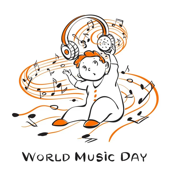 Journée mondiale de la musique concept fond, style dessiné à la main — Image vectorielle