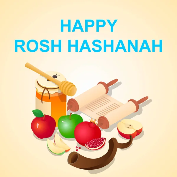 Happy rosh hashanah concetto di sfondo, stile isometrico — Vettoriale Stock
