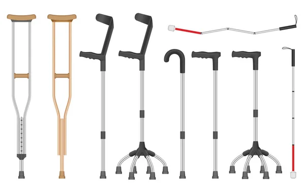 Crutches conjunto de ícones, estilo realista —  Vetores de Stock