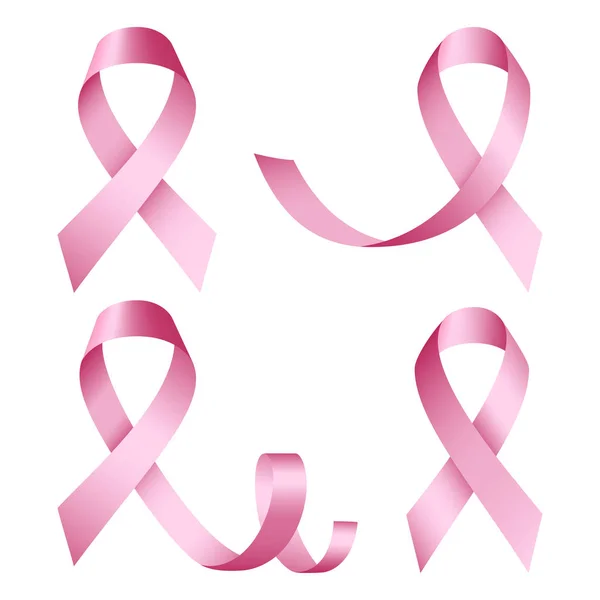 Ikon kanker payudara ditata, gaya realistis - Stok Vektor