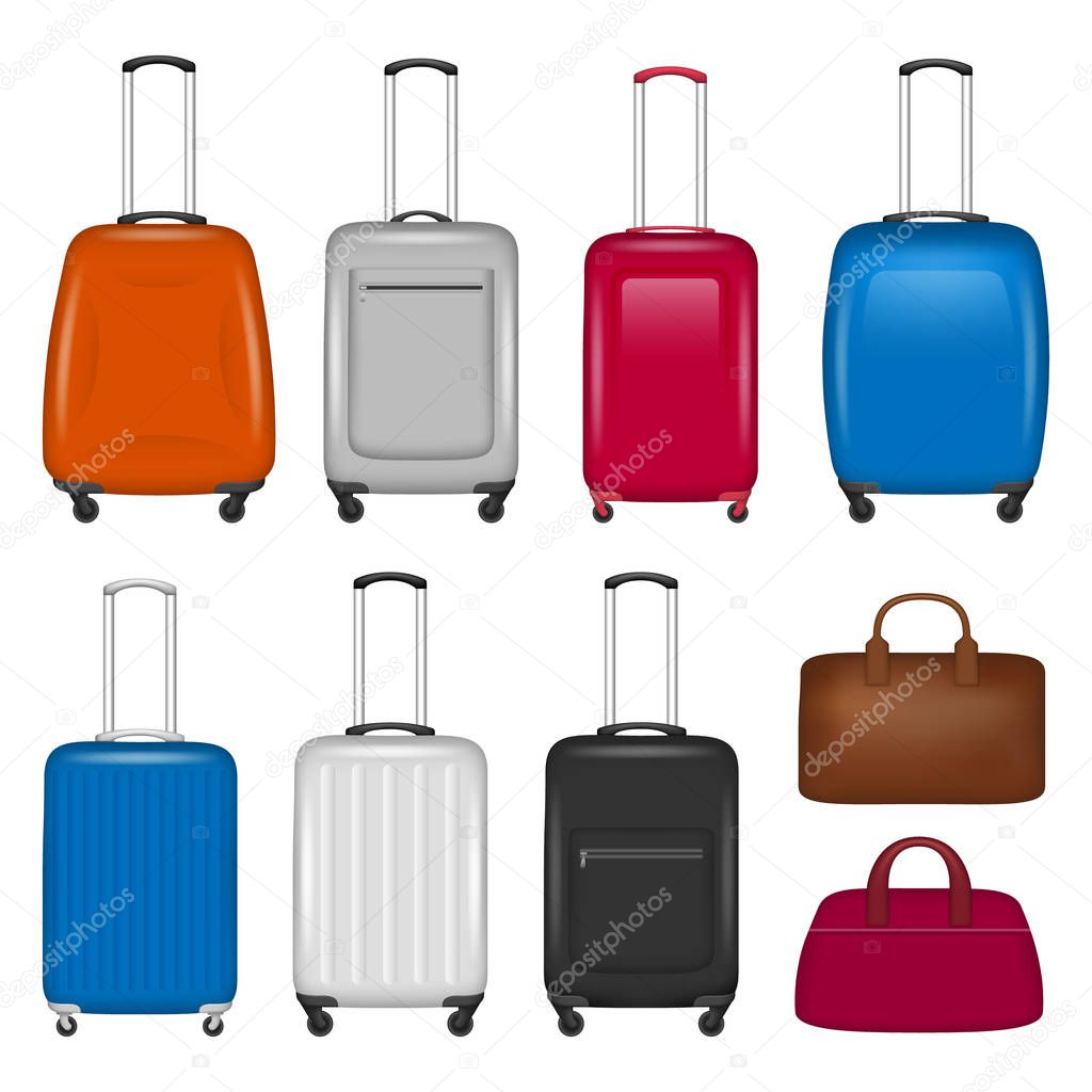 Travel suitcase icon set, realistic style