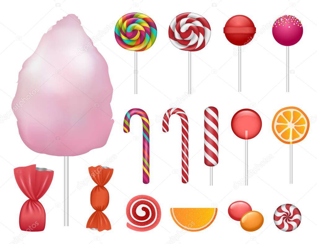 Candy icon set, realistic style