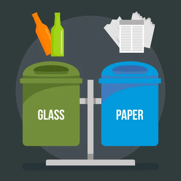 玻璃纸垃圾桶概念背景, 平面风格 — 图库矢量图片