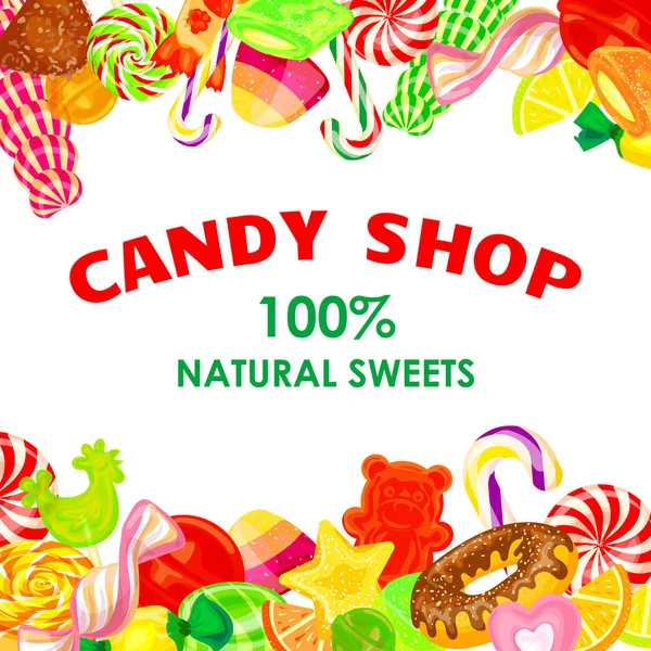 Süßwarengeschäft Konzept Hintergrund, Cartoon-Stil — Stockvektor