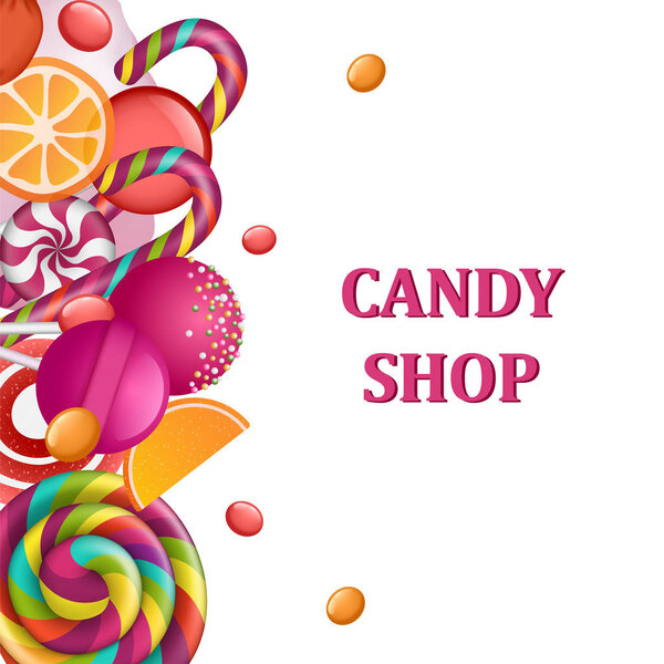 Candy shop concept banner, realistic style