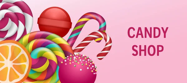 Lollipop caramelo tienda concepto banner, estilo realista — Vector de stock