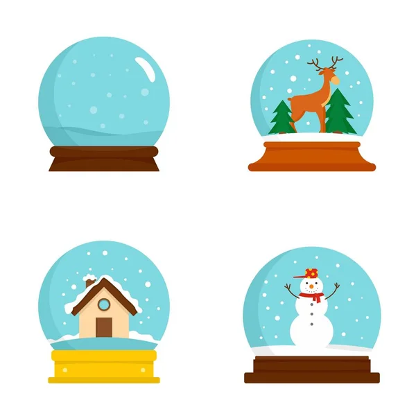 Snow globe labdát karácsonyi ikonok készlet, lapos stílusú — Stock Vector
