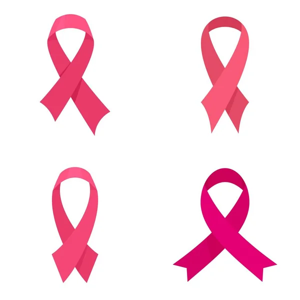 Breast cancer ribbon pink icons set, flat style — Stock Vector