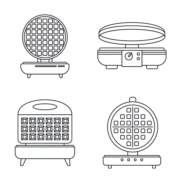 Zuhause Waffel-Eisen-Icon-Set, Outline-Stil — Stockvektor