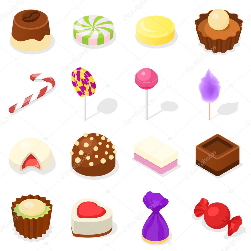 Candy icon set, isometric style