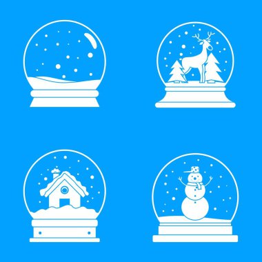 Snow globe ball christmas icons set, simple style clipart