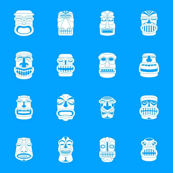 Conjunto de iconos hawaii azteca ídolo Tiki, estilo simple — Vector de stock