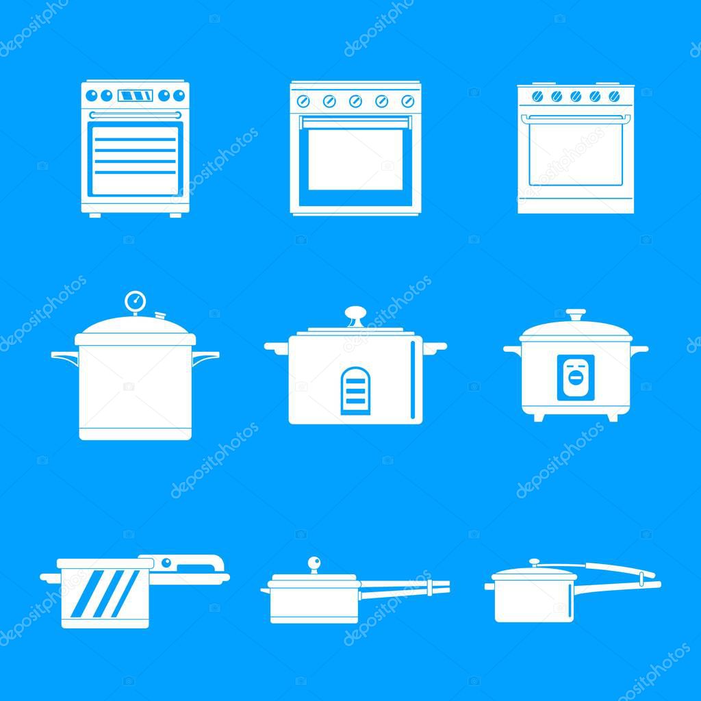 Cooker oven stove pan icons set simple style