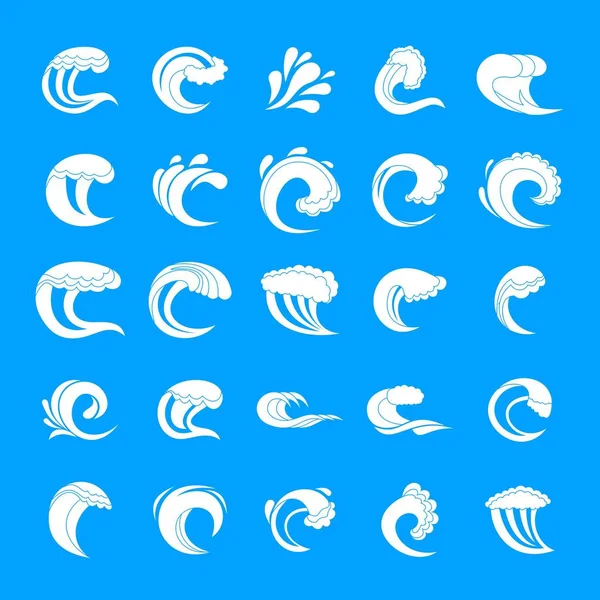 Vatten våg ikoner set, enkel stil — Stock vektor
