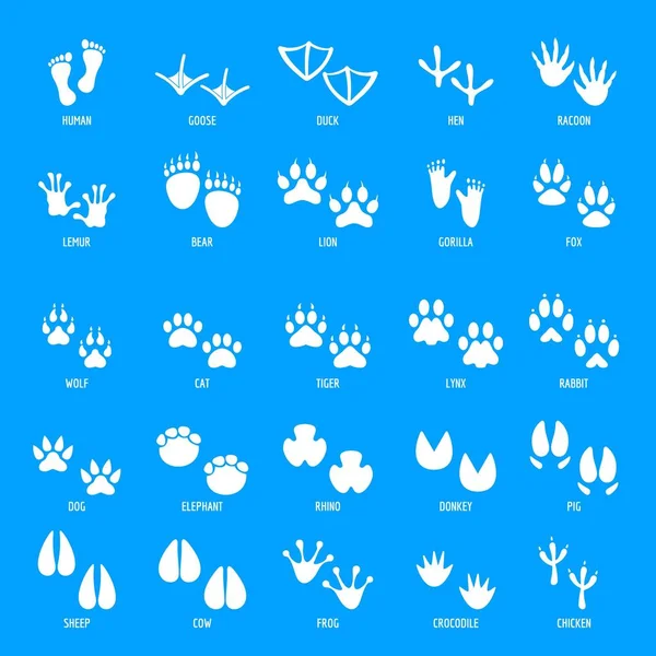 Animal Footprint Icons Set, einfacher Stil — Stockvektor