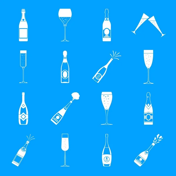 Champagne bottle glass icons set, simple style — Stock Vector