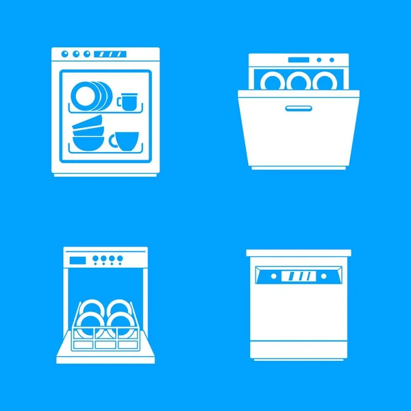 Πλυντήριο πιάτων μηχανή κουζίνα εικονίδια που απλό στυλ — Διανυσματικό Αρχείο