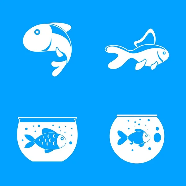 Set mit Goldfischen und Fischschalen-Symbolen, einfacher Stil — Stockvektor