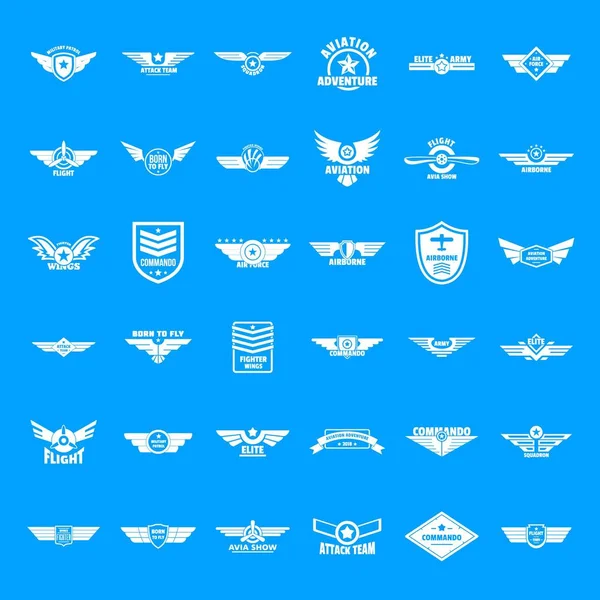 Flygvapnet armén badge logotyp ikoner set, enkel stil — Stock vektor