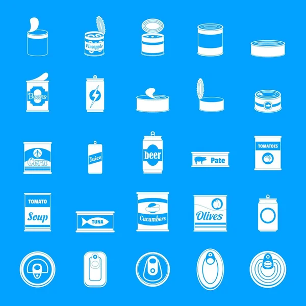 Tin can food package jar icons set, simple style