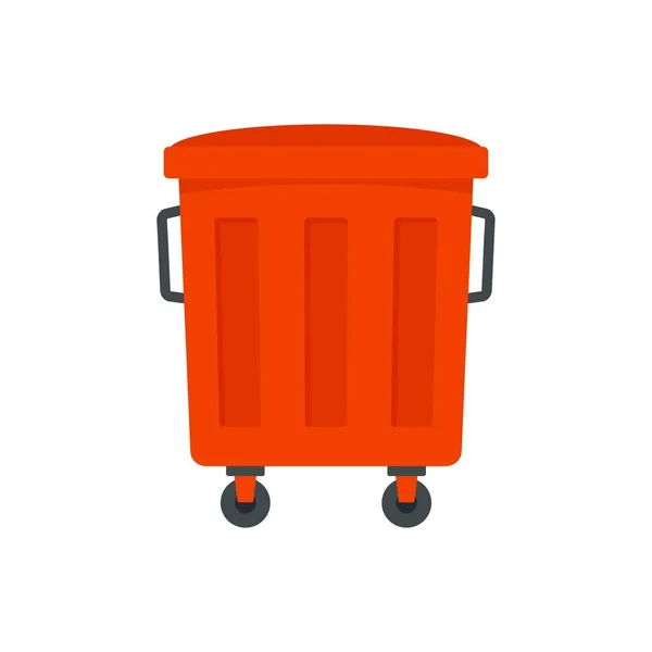 Icône boîte à ordures rouge, style plat — Image vectorielle
