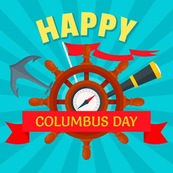 10 월 콜럼버스의 날 개념 배경, 평면 스타일 — 스톡 벡터