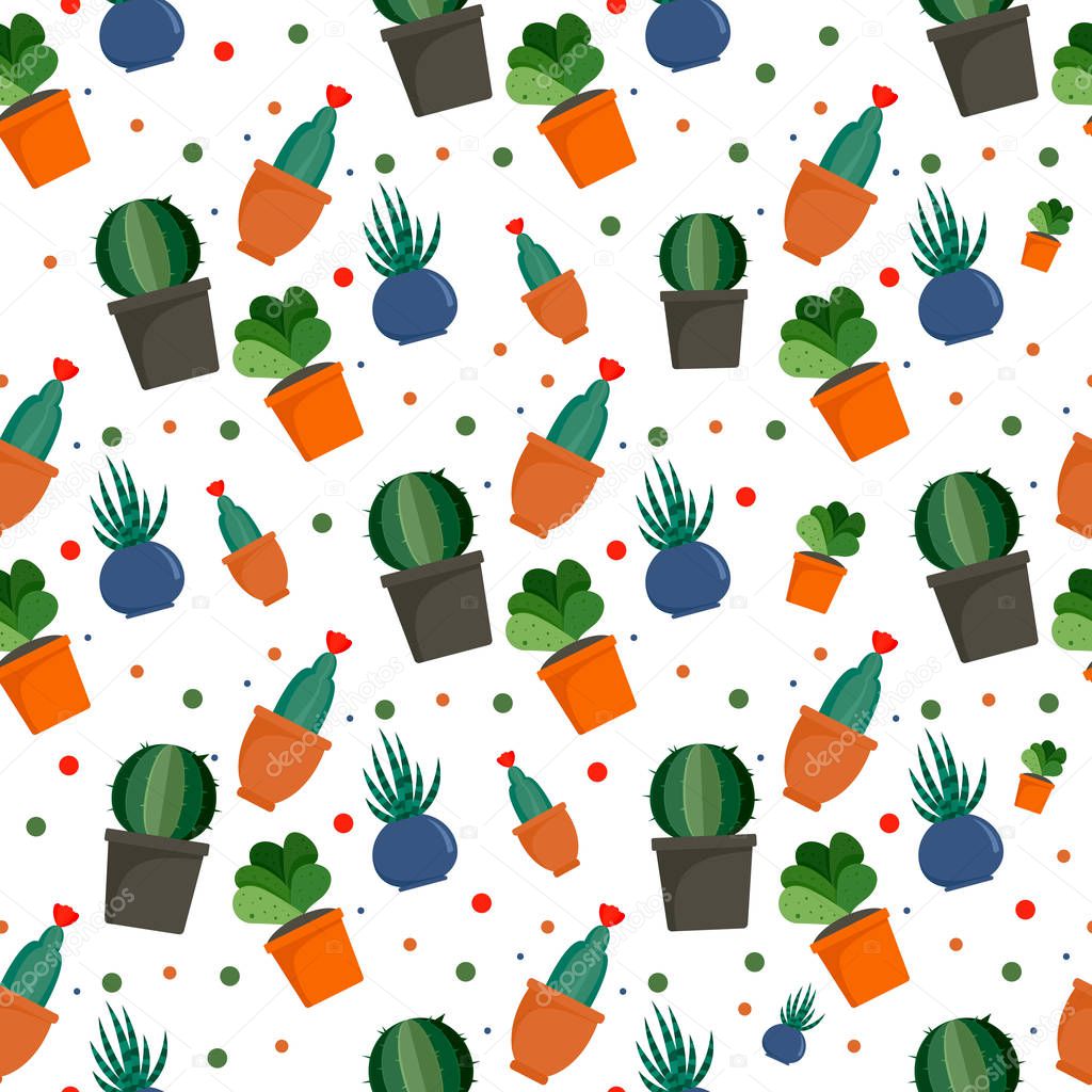 Exotic cacti pattern, flat style
