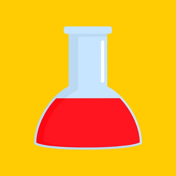 Icône flasque chimie rouge, style plat — Image vectorielle