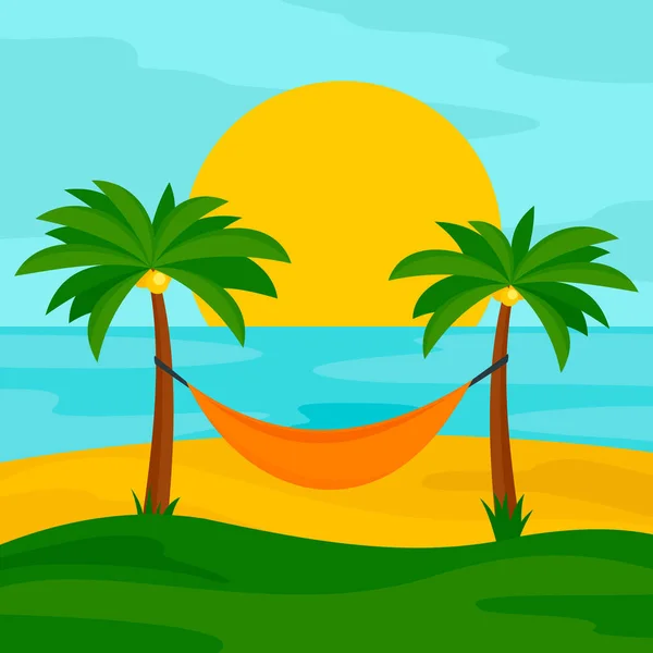 Hammock on the beach concept background, flat style — Stock Vector