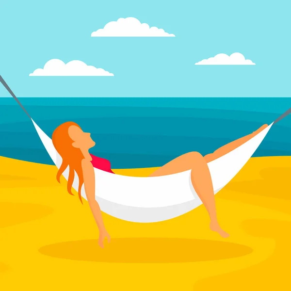 Vrouw strand hangmat concept achtergrond, vlakke stijl — Stockvector