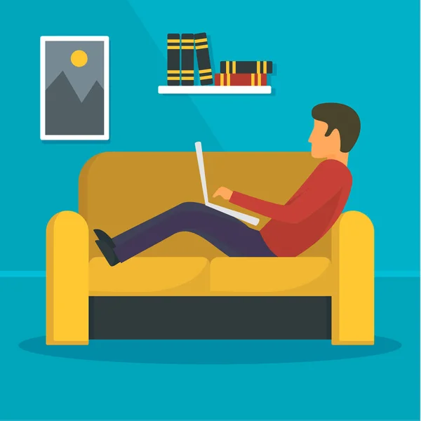 Hombre freelancer en el sofá concepto de fondo, estilo plano — Archivo Imágenes Vectoriales