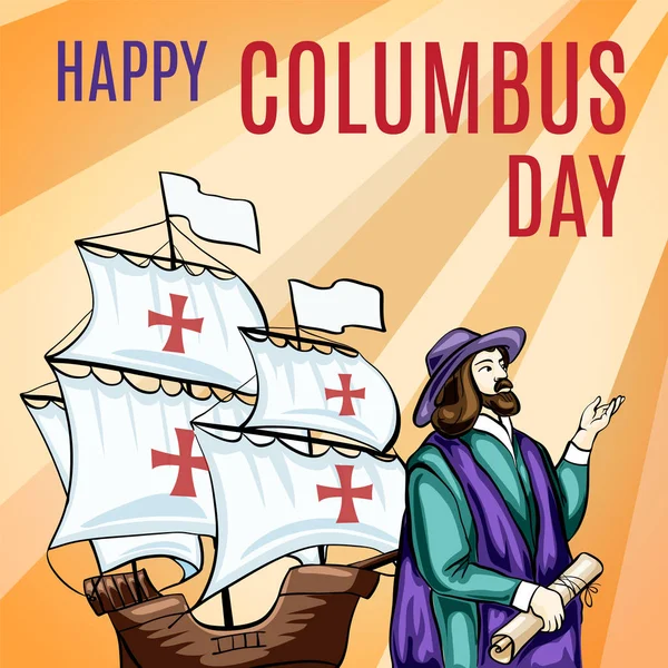 위대한 콜럼버스의 날 개념 배너, 만화 스타일 — 스톡 벡터