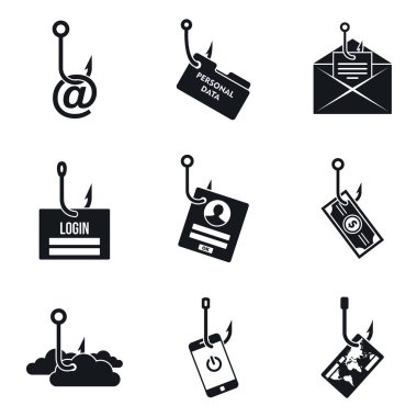 Phishing email icon set, simple style clipart