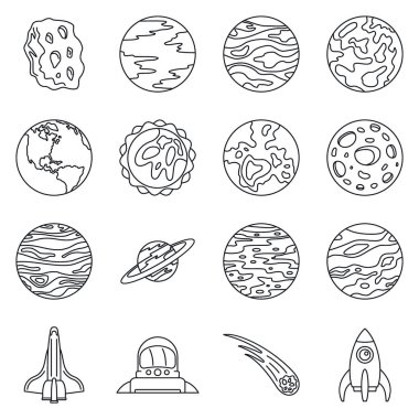 Solar system planets icon set, outline style clipart