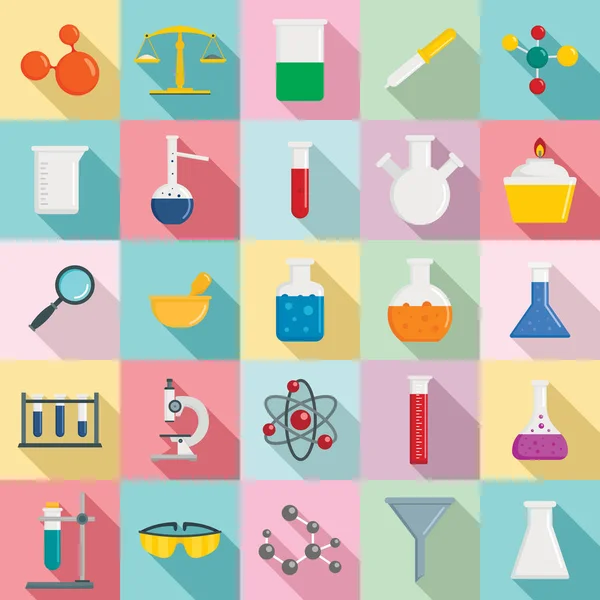 Conjunto de iconos de ciencia química, estilo plano — Vector de stock