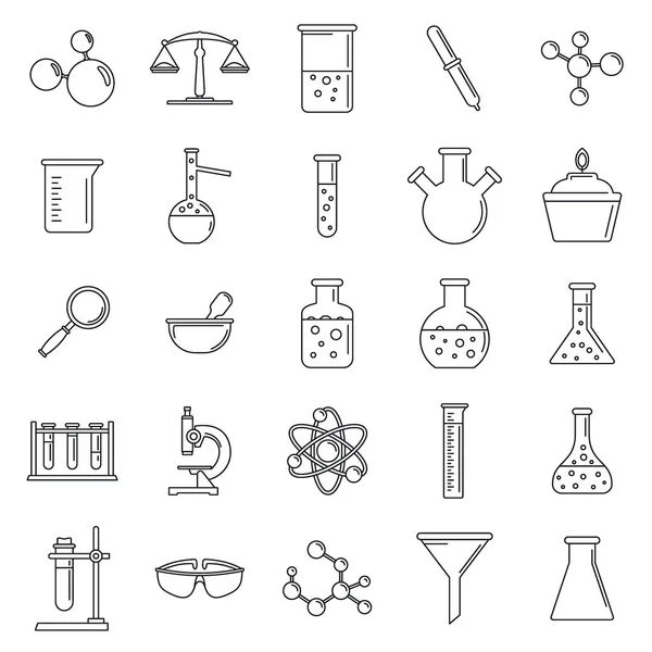 Science laboratory icon set, outline style — Stock Vector