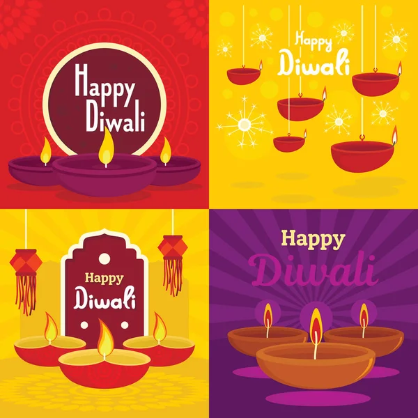 Ensemble de bannières Diwali, style plat — Image vectorielle