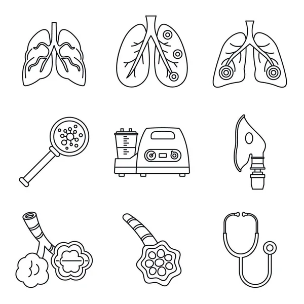 Conjunto de iconos de enfermedad de neumonía, estilo de esquema — Archivo Imágenes Vectoriales