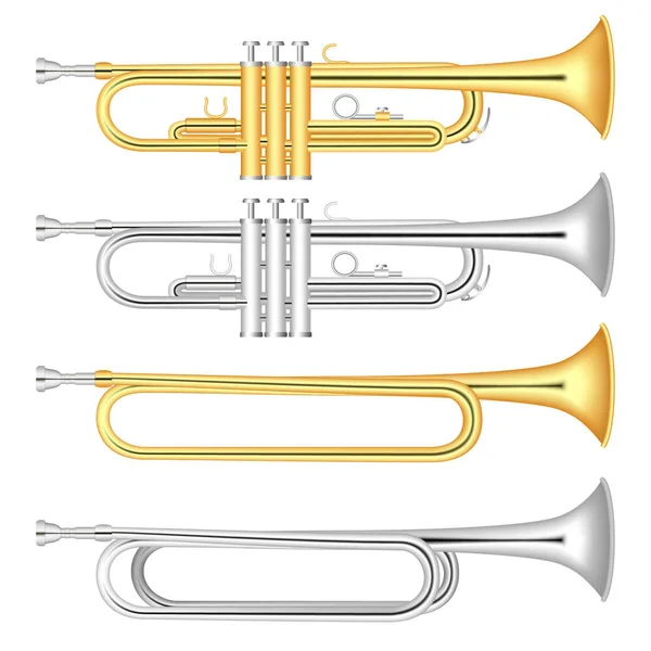 Trumpet Ikonuppsättning, realistisk stil — Stock vektor