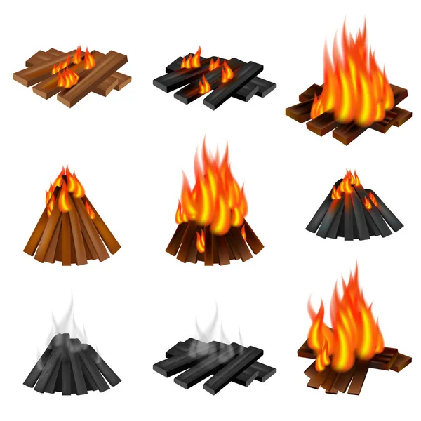 Campfire icon set, realistic style — Stock Vector
