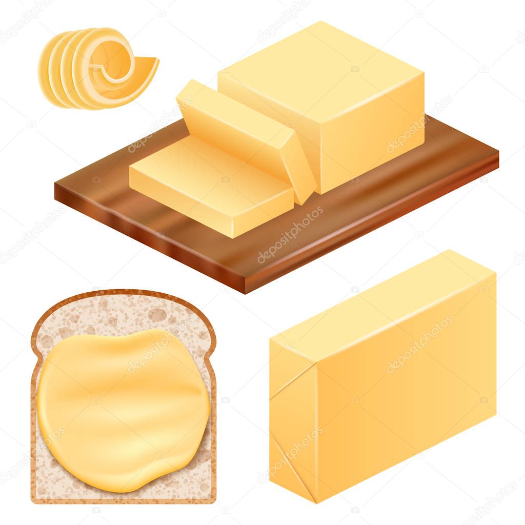 Butter icon set, realistic style