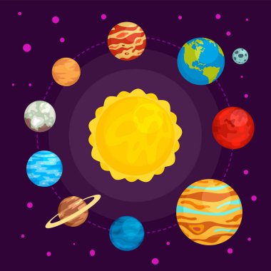 Solar system in space concept background, flat style clipart