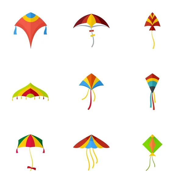 Kite pictogrammenset, vlakke stijl — Stockvector