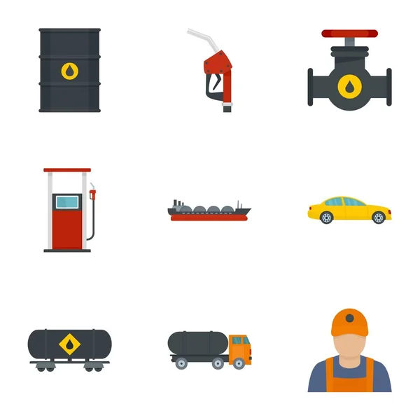Conjunto de iconos de gasolina de aceite, estilo plano — Vector de stock