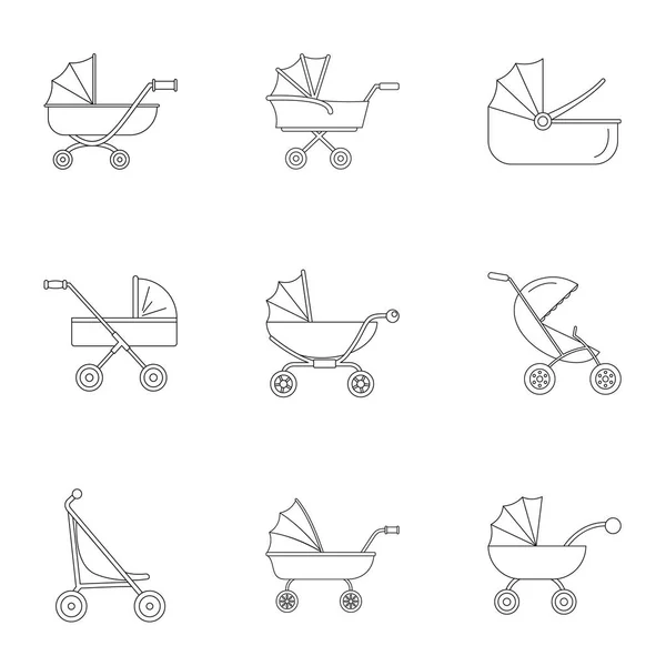 Wózek dziecięcy zestaw ikon, styl konturu — Wektor stockowy