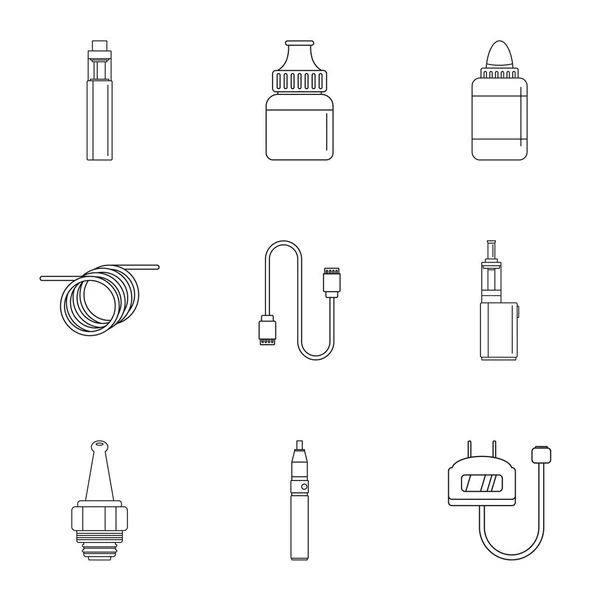 Conjunto de iconos de cigarrillo electrónico, estilo de esquema — Archivo Imágenes Vectoriales