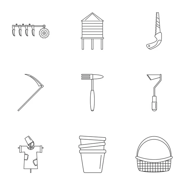 Farm icon set, outline style — Stock Vector